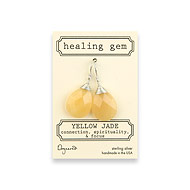 yellow jade large healing gem earrings, sterling silver