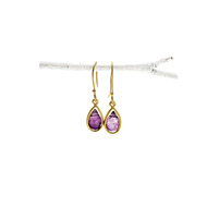 amethyst teardrop healing gem gold dipped earrings