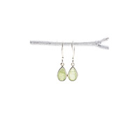 green quartz teardrop healing gem sterling silver earrings