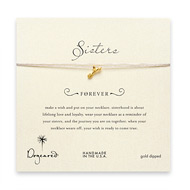sorority sisters forever make a wish necklace with gold dipped arrow on taupe thread