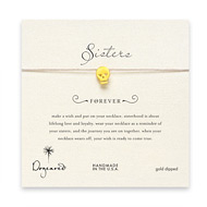 sorority sisters forever make a wish necklace with gold dipped skull on taupe thread