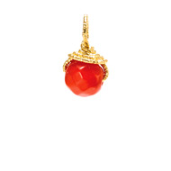 red coral round gem, gold dipped