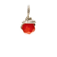 red coral round gem, sterling silver
