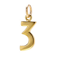 number "3" charm, gold dipped