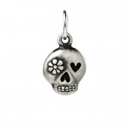 flower skull charm, sterling silver