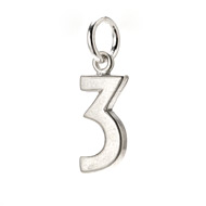 number "3" charm, sterling silver