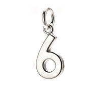 number "6" charm, sterling silver