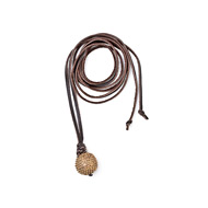 jewel box chocolate leather necklace with brass studded globe - 52 inches