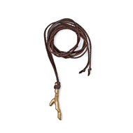 jewel box chocolate leather necklace with large brass branch - 52 inches