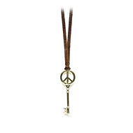 unlocked peace gold dipped peace key sign necklace on earth leather - 36 inch