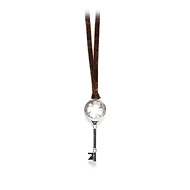 unlocked believing silver clover key necklace on earth leather - 36 inch