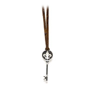 unlocked hope silver fleur di lis key necklace on earth leather - 36 inch