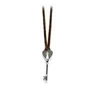 unlocked love silver heart with key hole necklace on earth leather - 36 inch