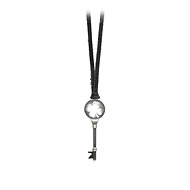 unlocked believing charcoal clover key necklace on black leather - 36 inch