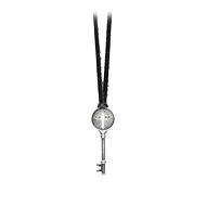 unlocked faith charcoal gothic cross key necklace on black leather - 36 inch