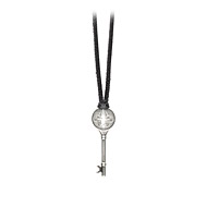 unlocked hope charcoal fleur di lis key necklace on black leather - 36 inch