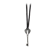 unlocked love charcoal heart with key hole necklace on black leather - 36 inch
