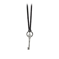 unlocked peace charcoal peace sign key necklace on black leather - 36 inch