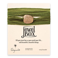 jewel box wrap bracelet in olive silk with brass sparkle stone