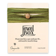jewel box wrap bracelet in olive silk with brass sparkle ball