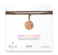 large karma rose gold dipped flower necklace on hemp - 32 inches
