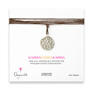 large karma sterling silver flower necklace on hemp - 32 inches