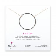 large sparkle karma necklace, charcoal sterling silver on gold chain