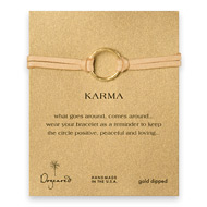 large karma bracelet gold dipped on camel leather