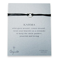 small karma hammered bracelet sterling silver on black irish linen