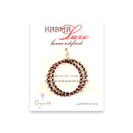 large karma luxe rose gold dipped multi bead earrings with maroon irish linen