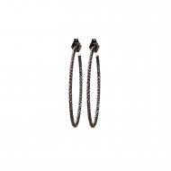 medium karma sparkle hoop earrings, charcoal sterling