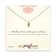 eat pray love with all your heart gold dipped feather necklace