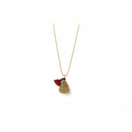 limited edition rainbow pyrite necklace, maroon tassle, gold dipped chain