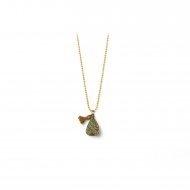limited edition rainbow pyrite necklace, olive tassle, gold dipped chain