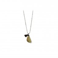 limited edition rainbow pyrite necklace, black tassle, charcoal silver dipped chain