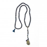 limited edition rainbow pyrite necklace, blue/black freshwater pearls