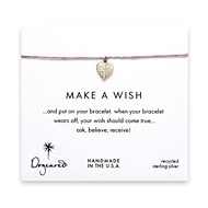 make a wish feather heart bracelet on lilac, sterling silver