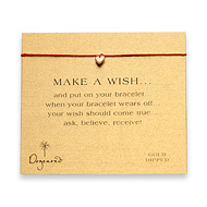make a wish bracelet with gold dipped stone heart on red