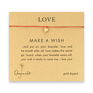 love make a wish bracelet with gold dipped stone heart on red irish linen