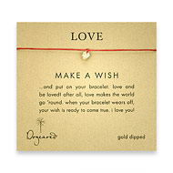 love make a wish bracelet with gold dipped stone heart on red irish linen