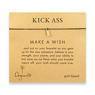 kick ass make a wish bracelet with gold dipped cowboy boot on leaf irish linen