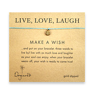 live love laugh make a wish bracelet with gold dipped daisy on turquoise irish linen