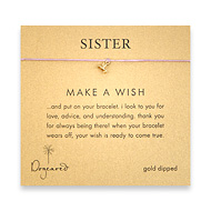 sisters make a wish bracelet with gold dipped hummingbird on lilac irish linen