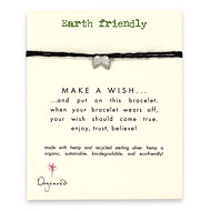 earth friendly make a wish bracelet with recycled angel wings on black hemp