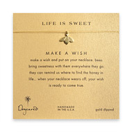 life is sweet honey bee necklace on gold, gold dipped