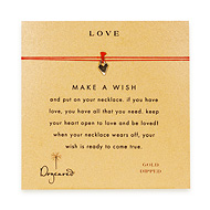 love make a wish necklace with gold dipped petite heart on red