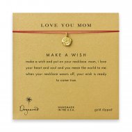 love you mom rose necklace on red, gold dipped