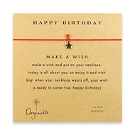 happy birthday make a wish necklace with gold dipped star on berry