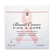 breast cancer find a cure make a wish necklace with gold dipped ribbon on pink
