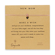 new mom make a wish necklace with gold dipped petite heart on pink